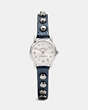 COACH®,DELANCEY STERLING SILVER STUDDED STRAP WATCH,Leather,METALLIC BLUE,Front View