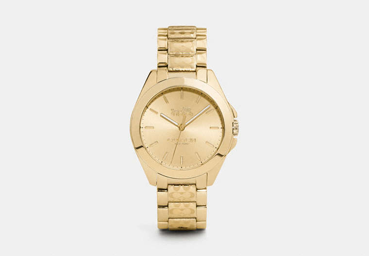 Tristen 36 Mm Signature C Gold Plated Link Bracelet Watch