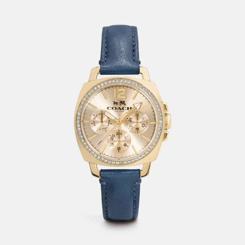 Boyfriend 34 Mm Gold Plated Multifunction Leather Strap Watch