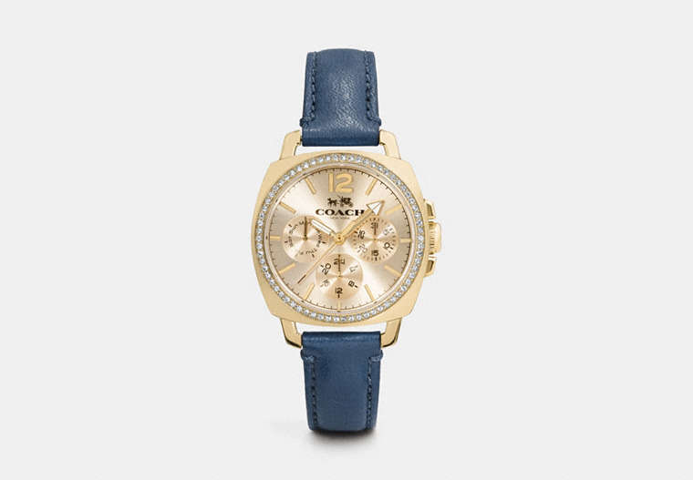 Boyfriend 34 Mm Gold Plated Multifunction Leather Strap Watch