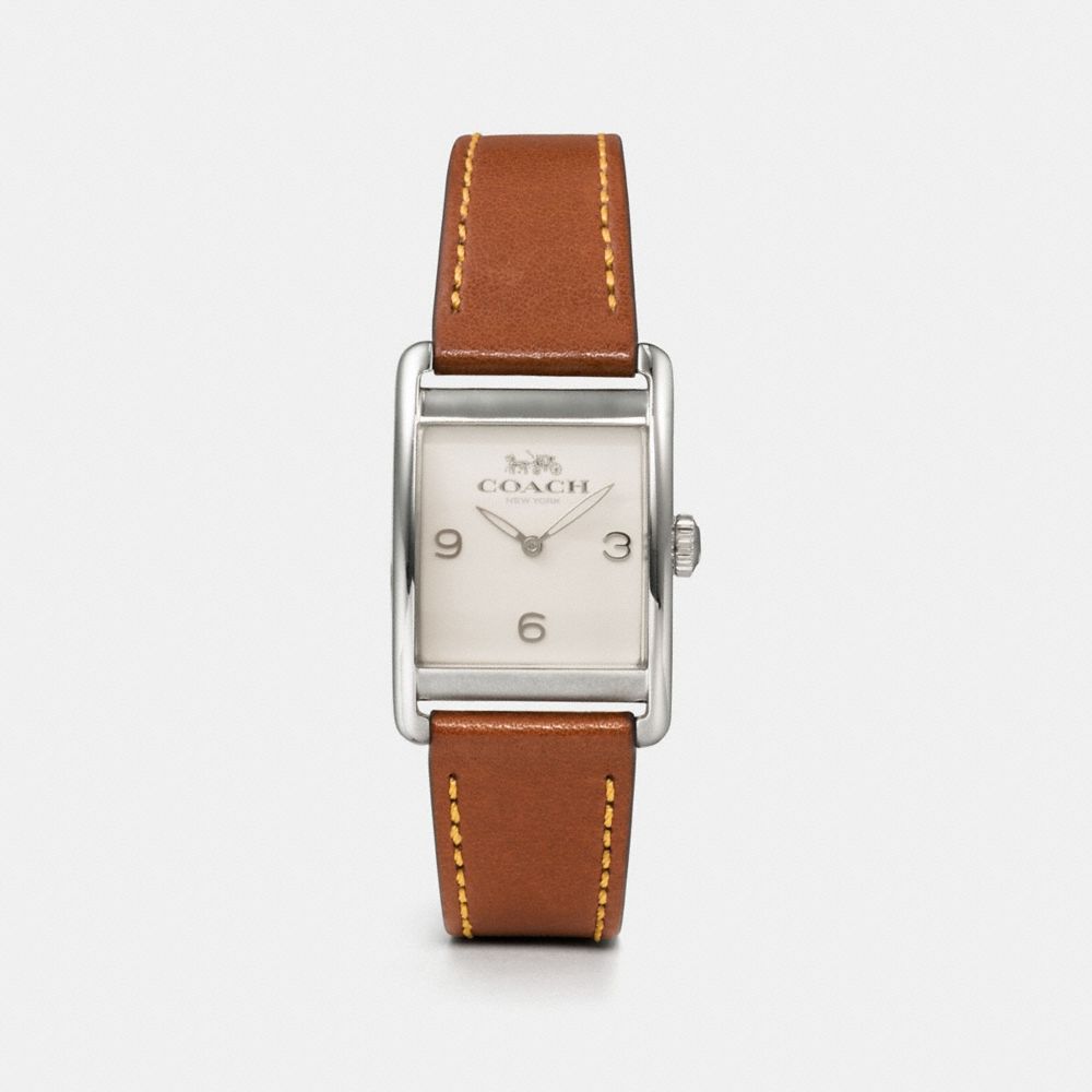 COACH®,RENWICK WATCH, 25MM X 35MM,Leather,Saddle,Front View image number 0