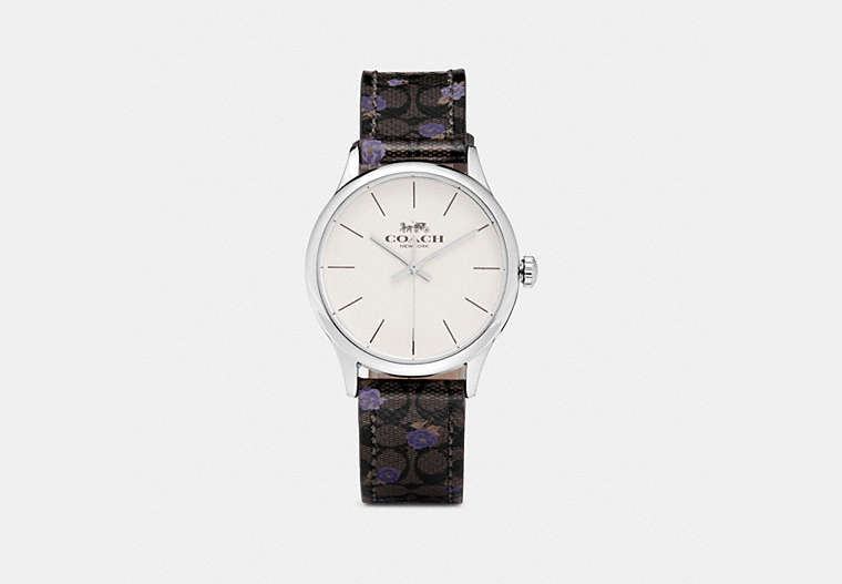 COACH®,RUBY WATCH, 32MM,Leather,Silver/Mahogany Purple,Front View