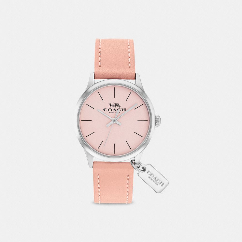 Coach watch pink hot sale leather strap