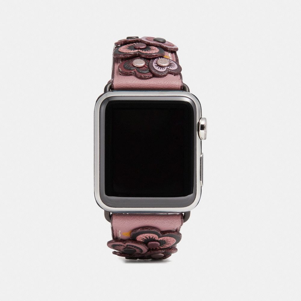 COACH®,APPLE WATCH® STRAP WITH HEART APPLIQUE,Leather,DUSTY ROSE,Front View