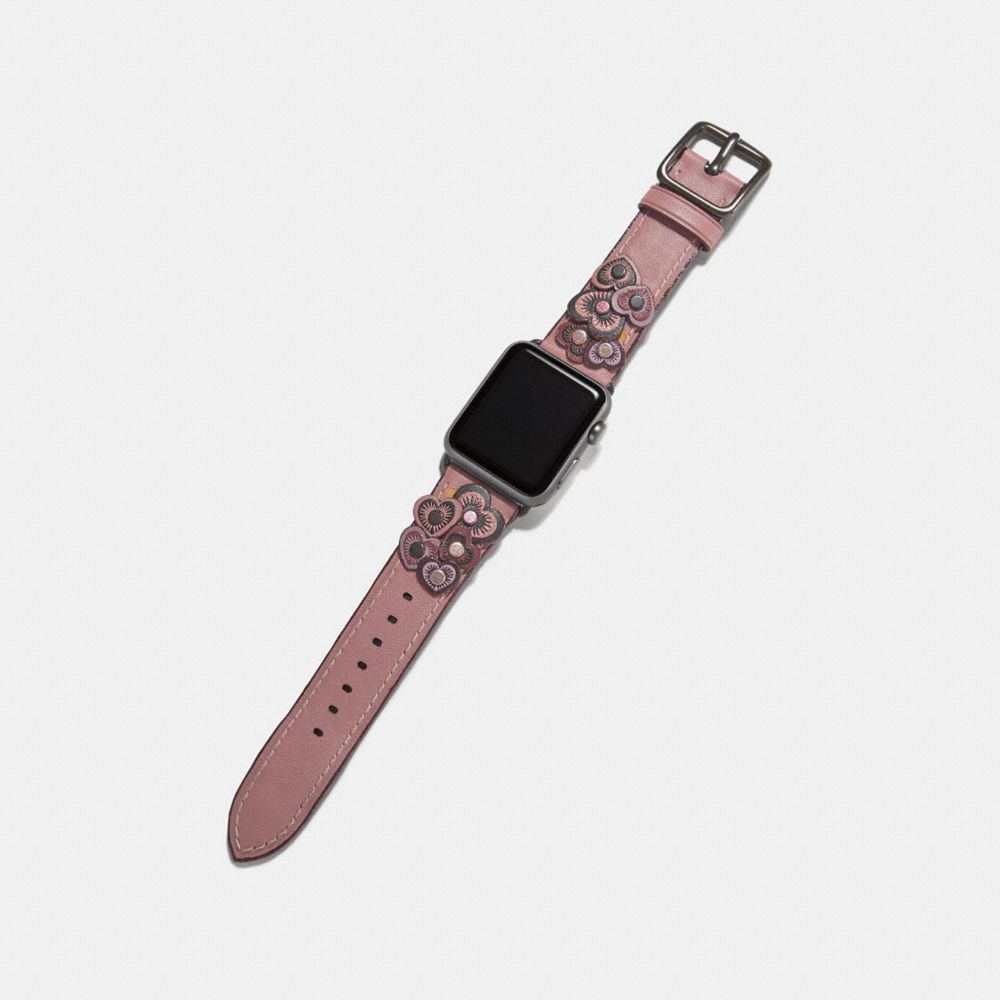 COACH®,APPLE WATCH® STRAP WITH HEART APPLIQUE,Leather,DUSTY ROSE,Angle View