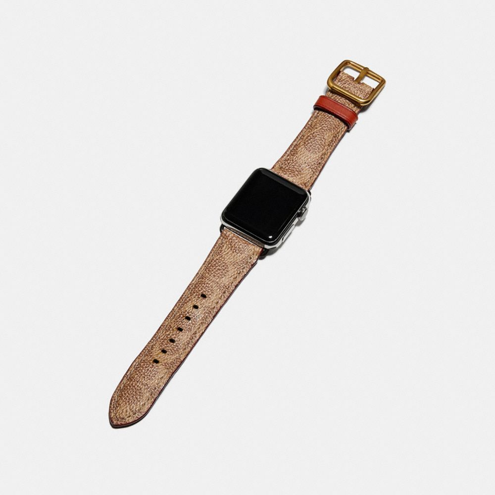 COACH®,APPLE WATCH® STRAP IN SIGNATURE CANVAS,Leather,KHAKI,Angle View