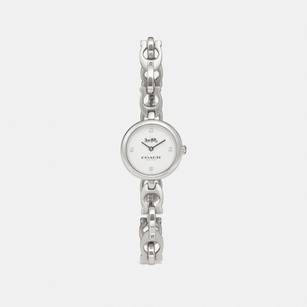 COACH®,SIGNATURE CHAIN WATCH, 26MM,Metal,Stainless Steel,Front View image number 0