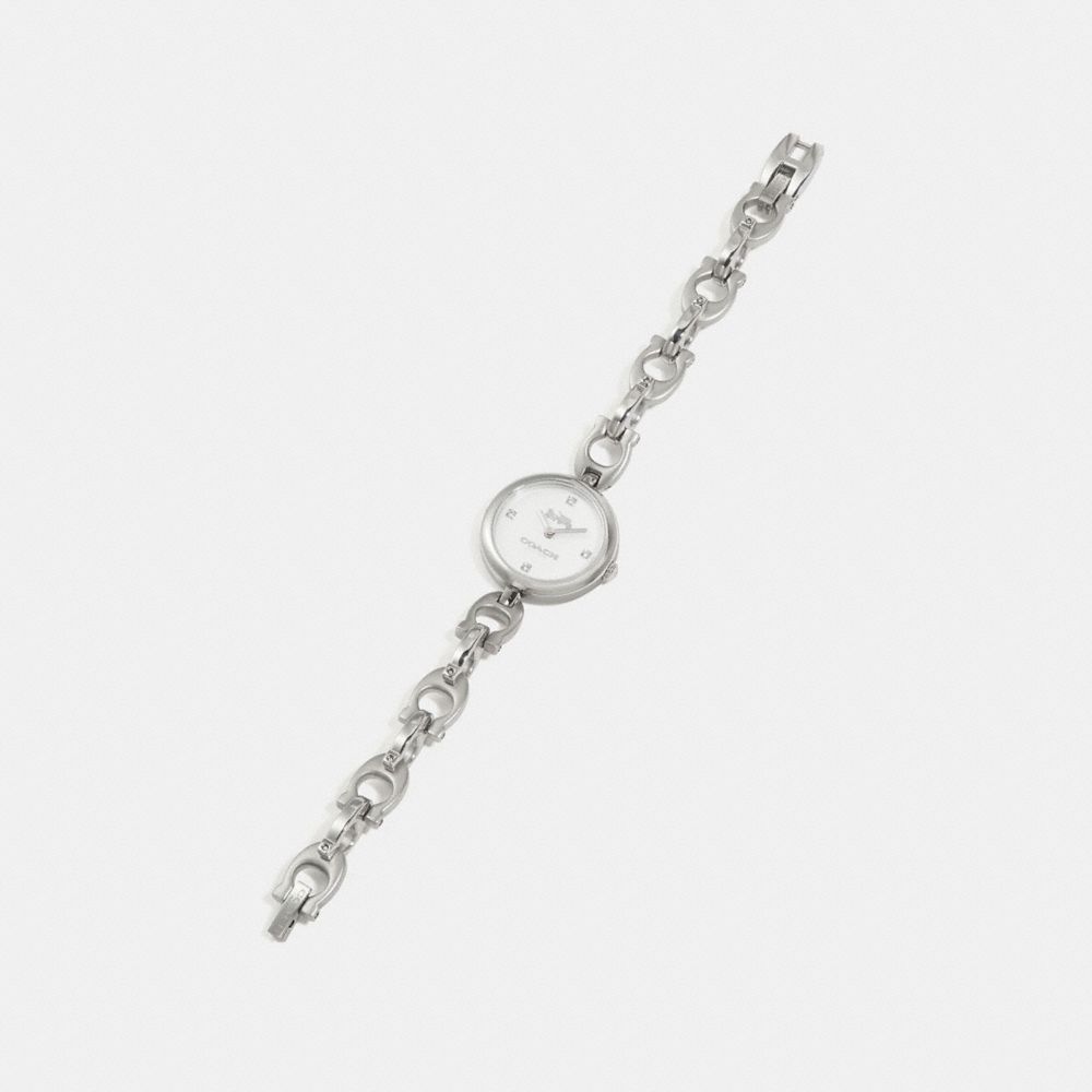 COACH®,SIGNATURE CHAIN WATCH, 26MM,Metal,Stainless Steel,Angle View