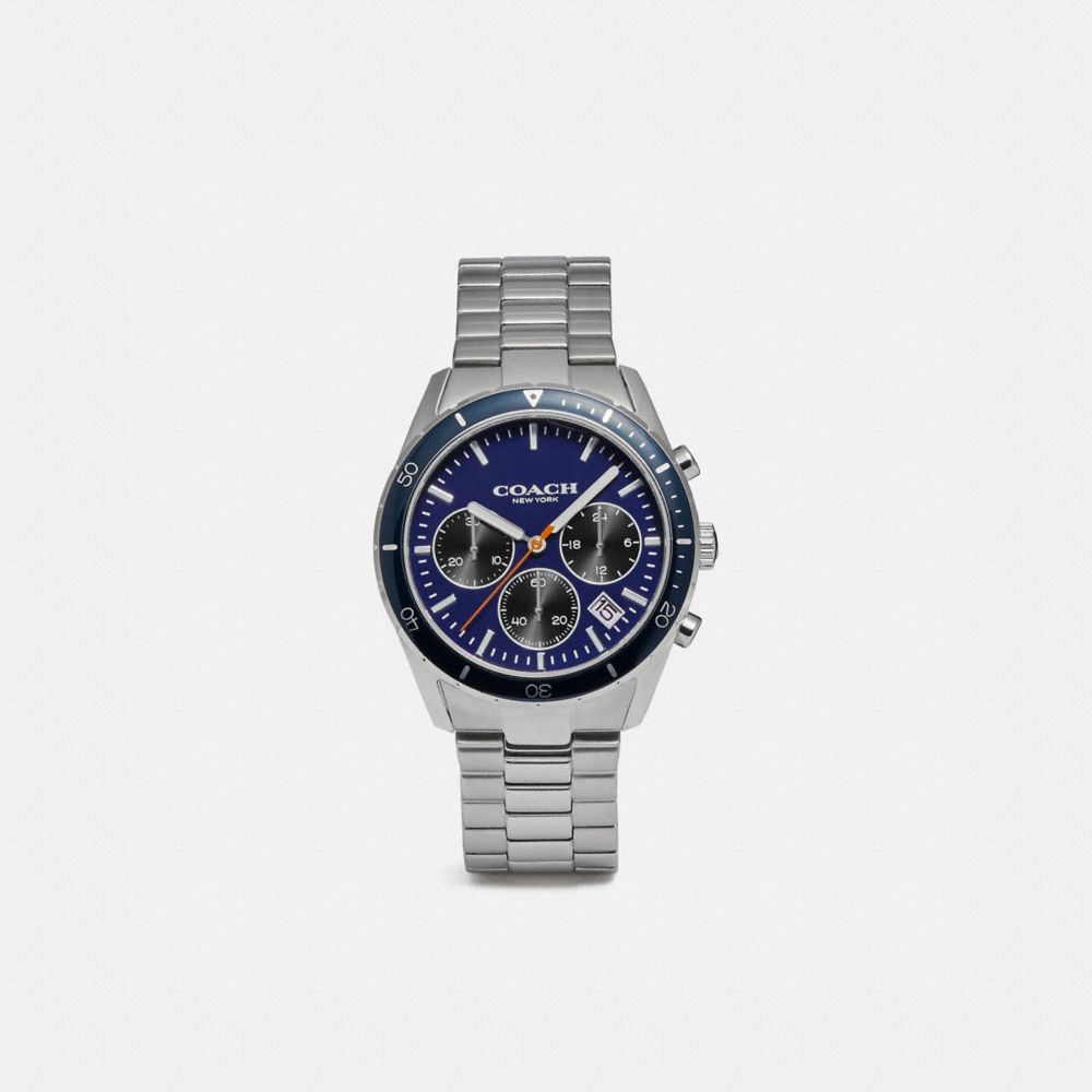 COACH®,THOMPSON SPORT WATCH, 41MM,Metal,SILVER/NAVY,Front View