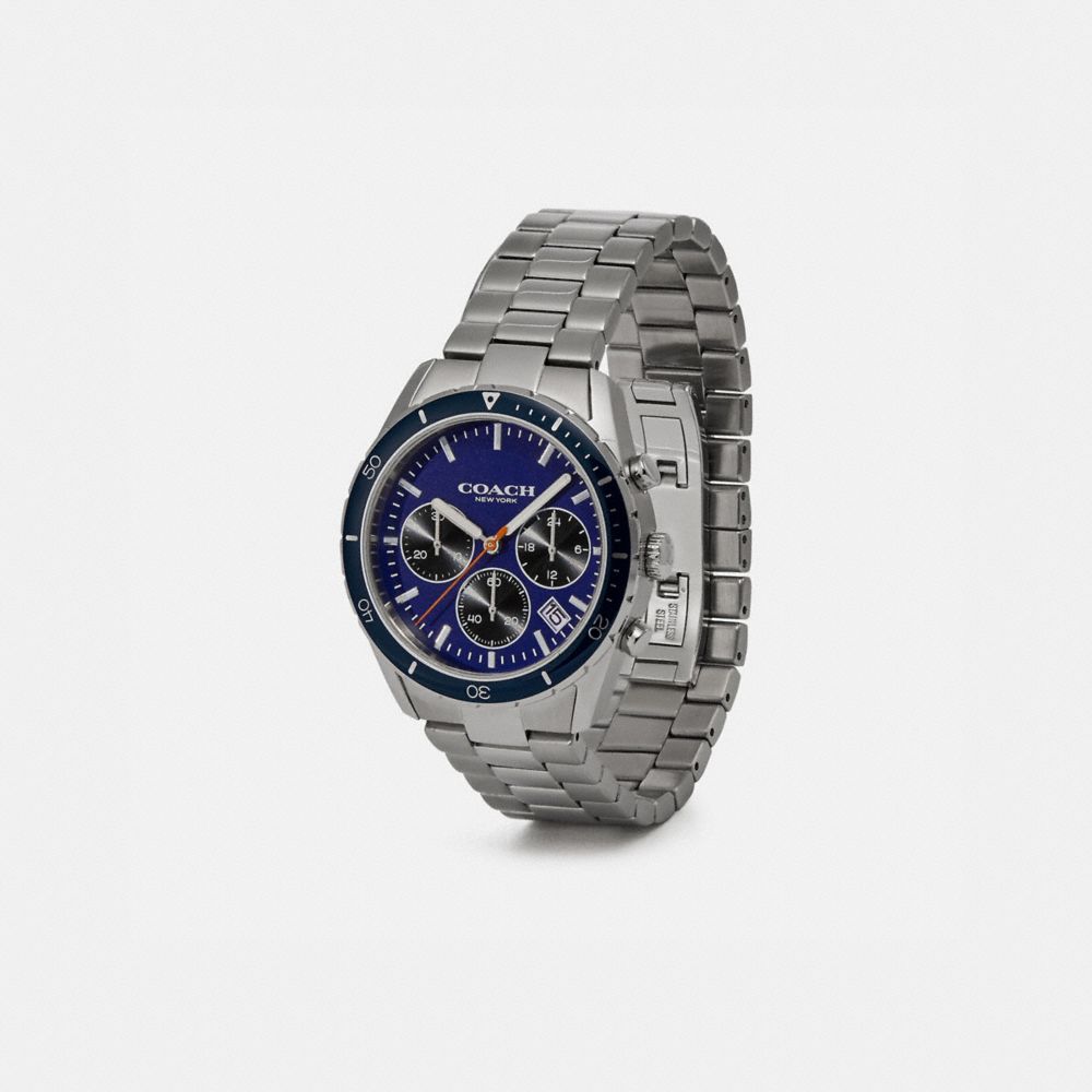 COACH®,THOMPSON SPORT WATCH, 41MM,Metal,SILVER/NAVY,Angle View