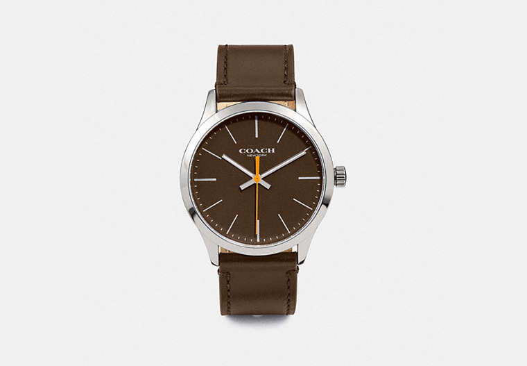COACH®,BAXTER WATCH, 39MM,Leather,FATIGUE,Front View