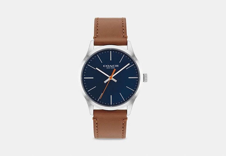 COACH®,BAXTER WATCH, 39MM,Leather,Saddle,Front View