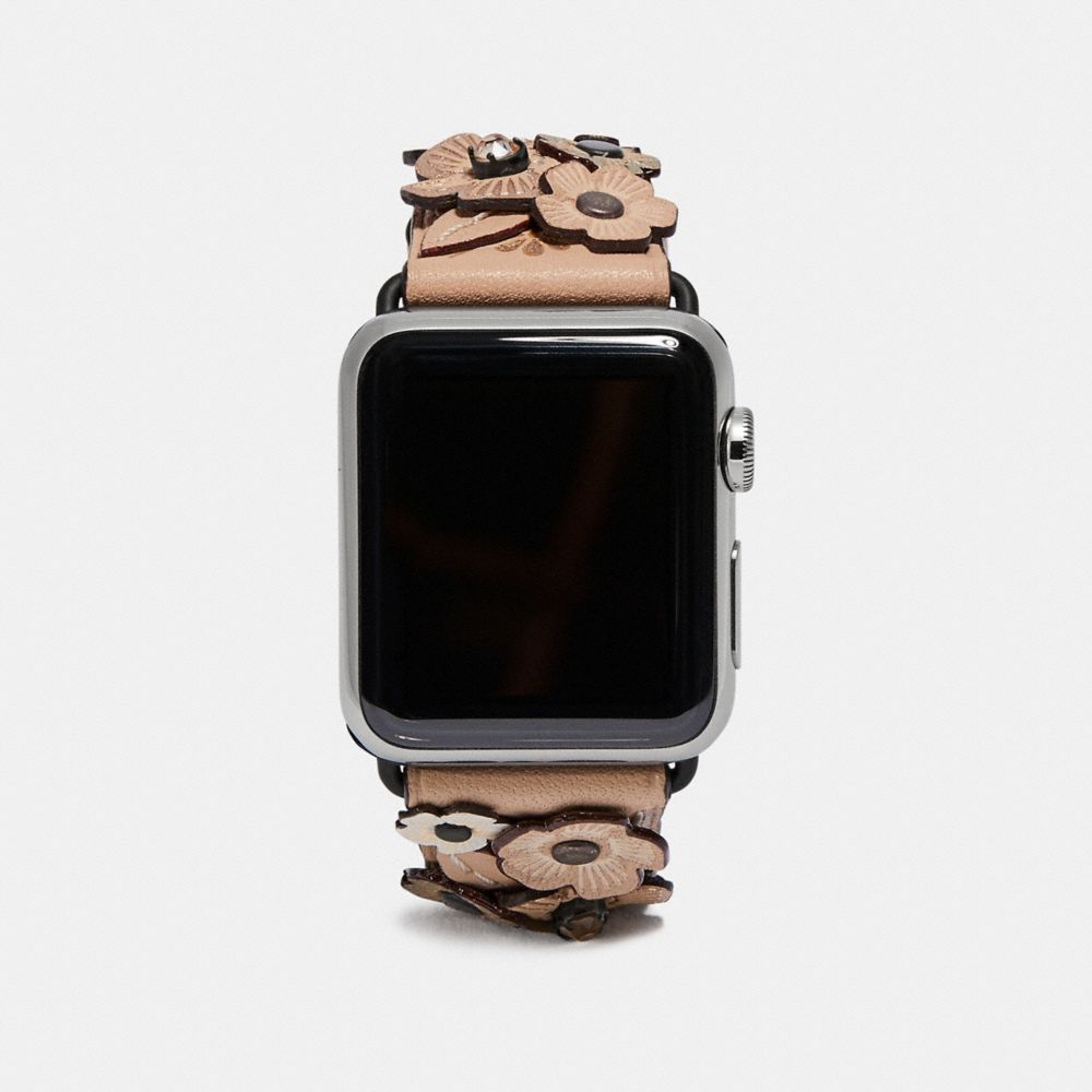 COACH®,APPLE WATCH® STRAP WITH CRYSTAL TEA ROSE,Leather,PINK,Front View