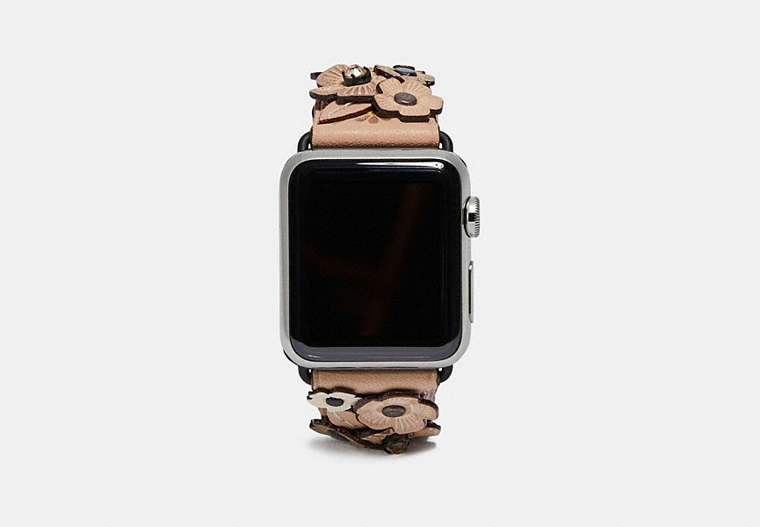 COACH®,APPLE WATCH® STRAP WITH CRYSTAL TEA ROSE,Leather,PINK,Front View