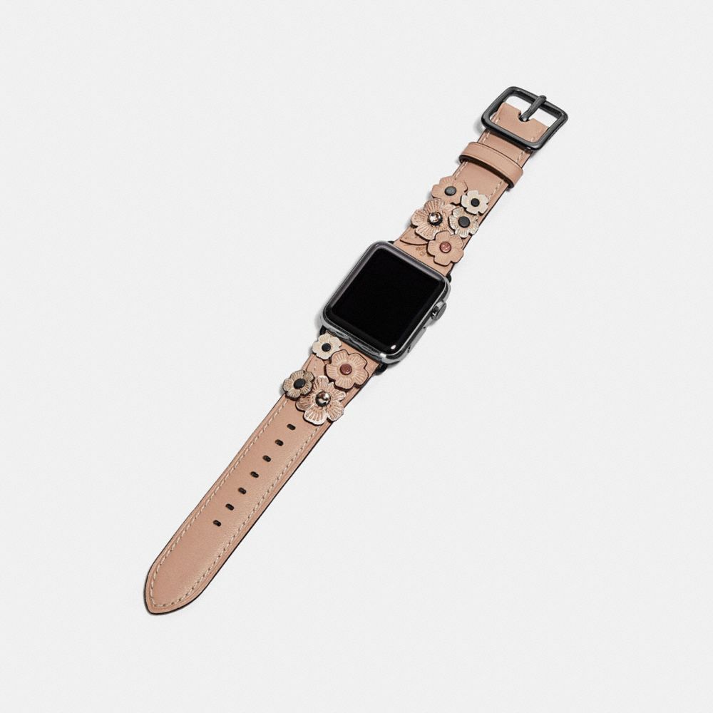 COACH®,APPLE WATCH® STRAP WITH CRYSTAL TEA ROSE,Leather,PINK,Angle View