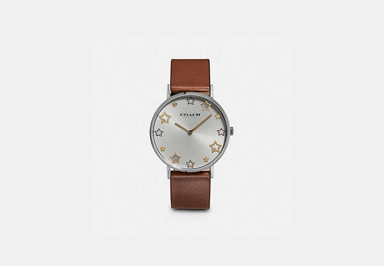 COACH®,PERRY WATCH, 36MM,Leather,Saddle,Front View image number 0