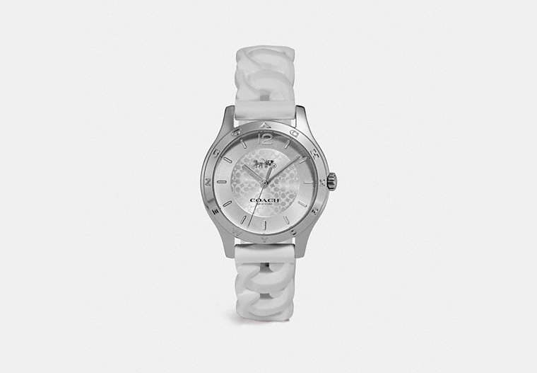 COACH®,MADDY WATCH, 34MM,Rubber,White,Front View
