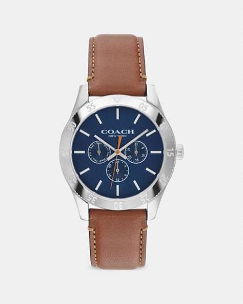 COACH®,CASEY WATCH, 42MM,Leather,Saddle,Front View