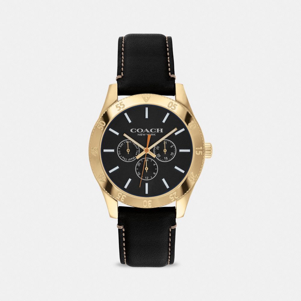 COACH®,MONTRE CASEY, 42 MM,Cuir,Noir,Front View