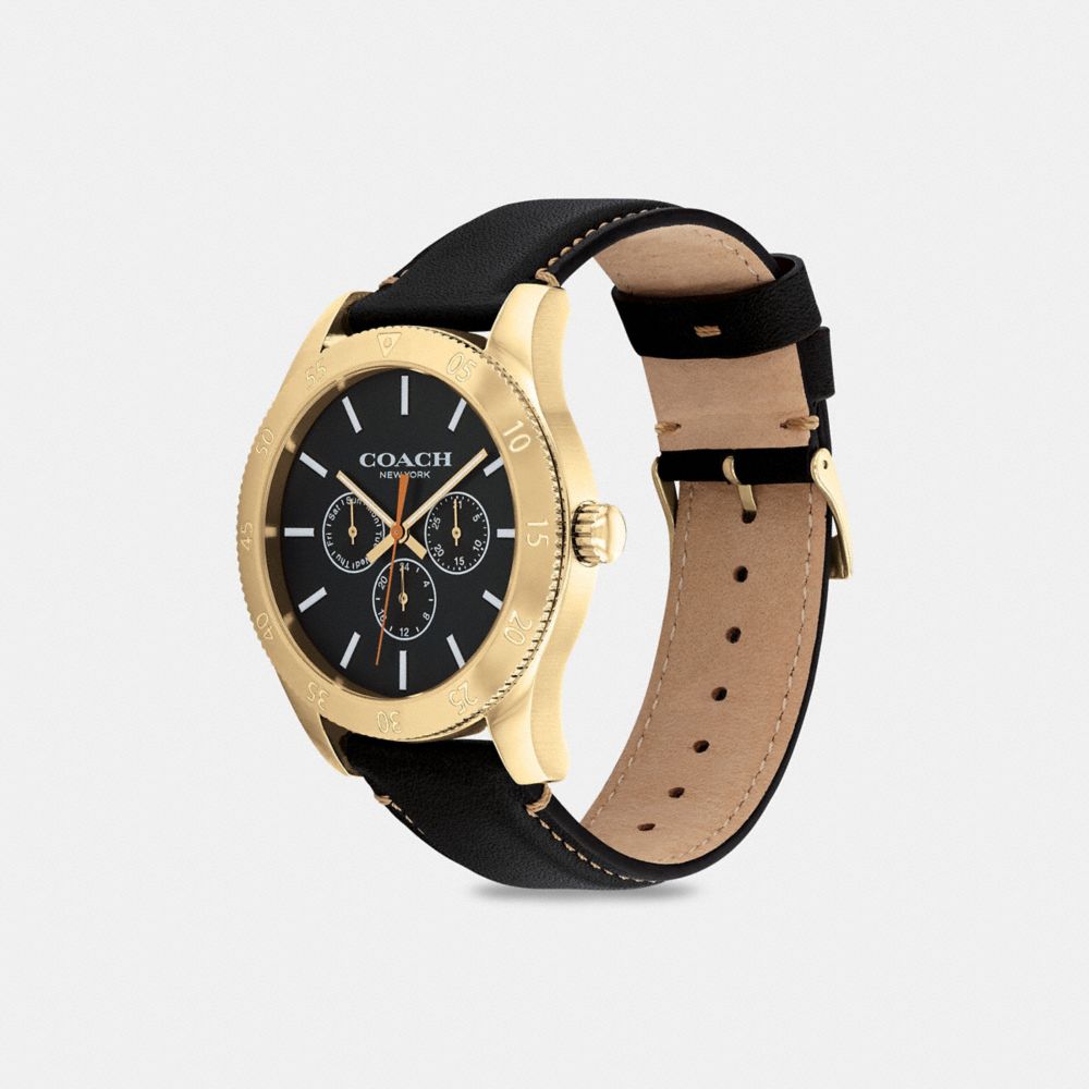 COACH®,MONTRE CASEY, 42 MM,Cuir,Noir,Angle View