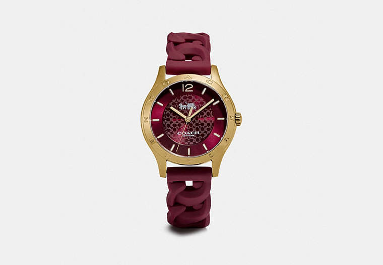 COACH®,MADDY WATCH, 34MM,Rubber,Rhubarb,Front View