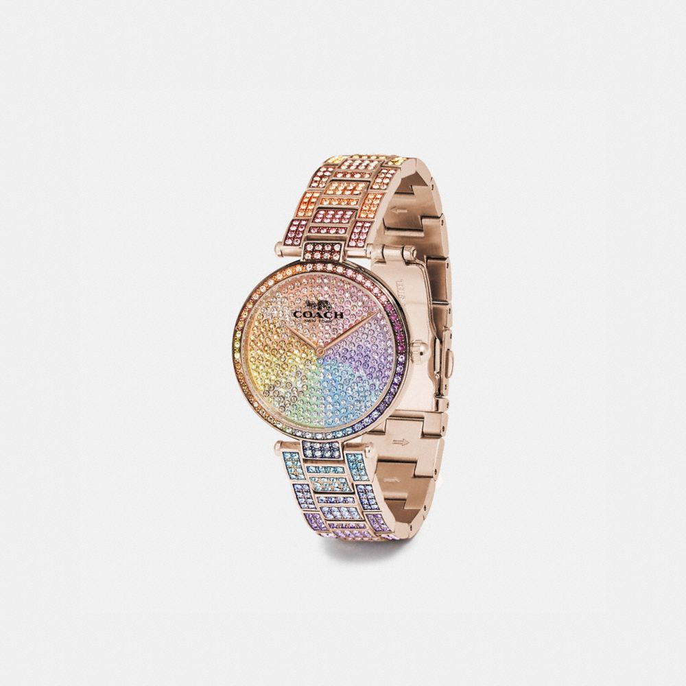 COACH®,PARK WATCH, 34MM,Metal,RAINBOW,Angle View