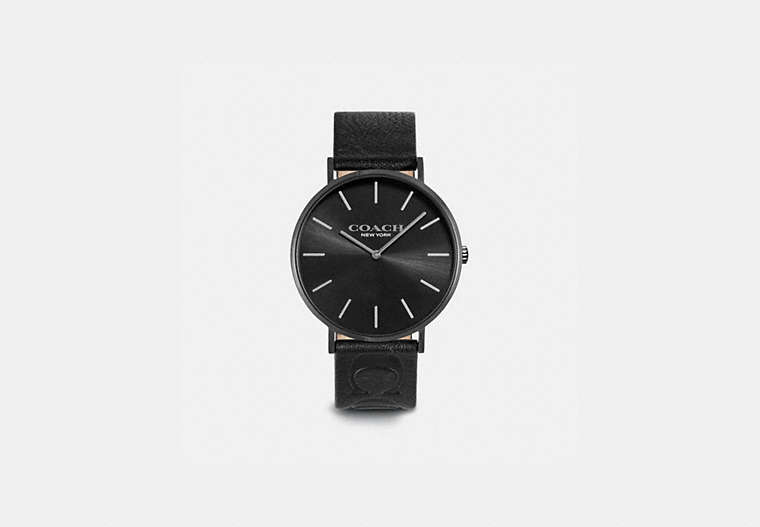 COACH®,CHARLES WATCH, 41MM,Leather,Black,Front View image number 0