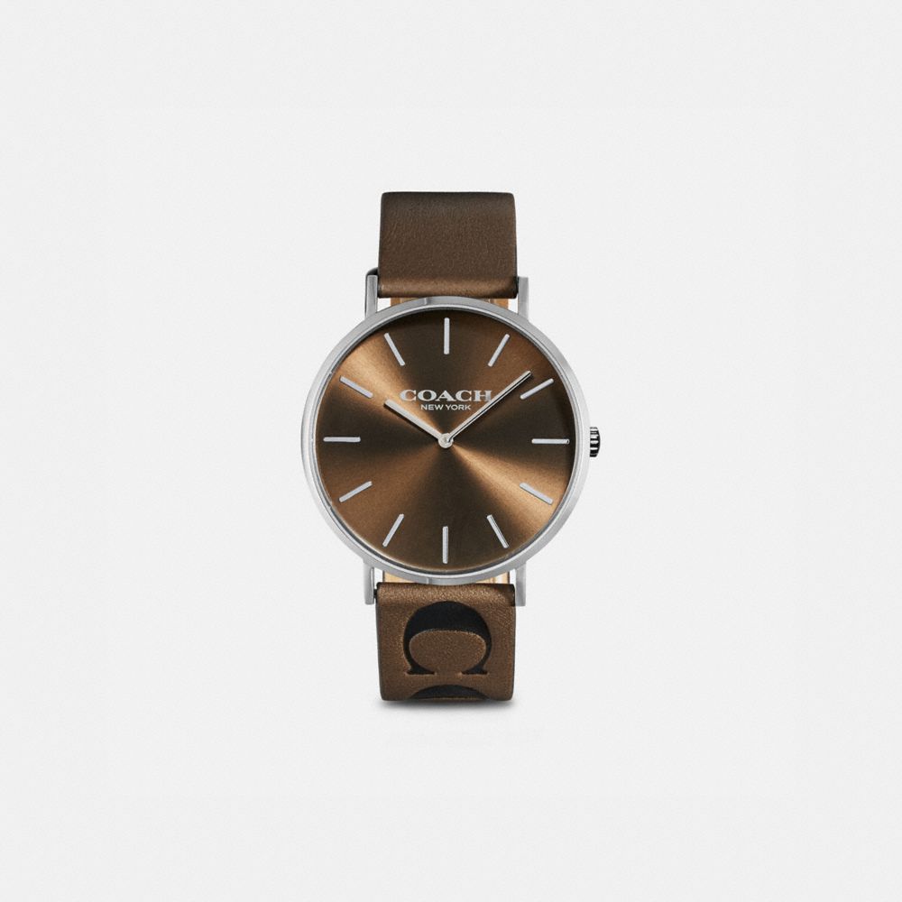 COACH®,CHARLES WATCH, 41MM,Leather,FATIGUE,Front View image number 0