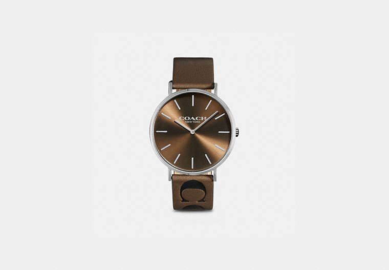 COACH®,CHARLES WATCH, 41MM,Leather,FATIGUE,Front View image number 0