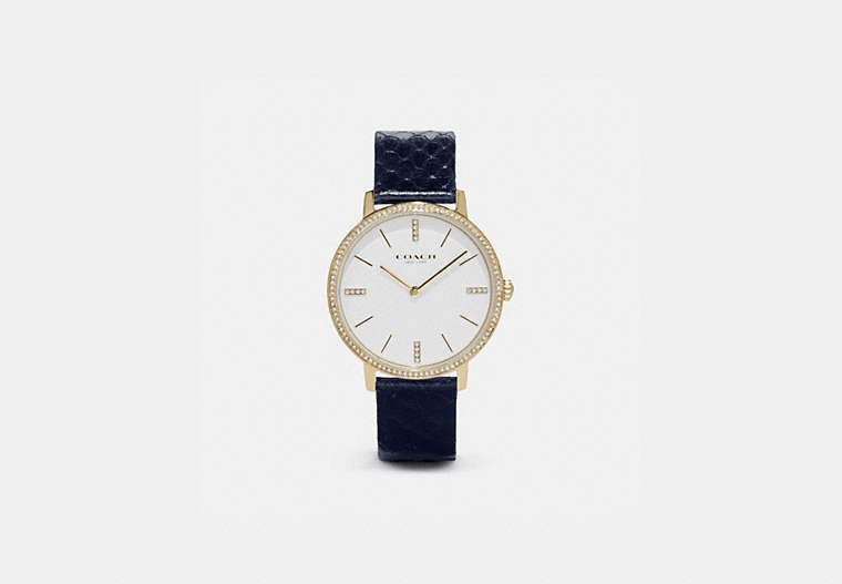 COACH®,AUDREY WATCH, 35MM,Leather,NAVY,Front View image number 0
