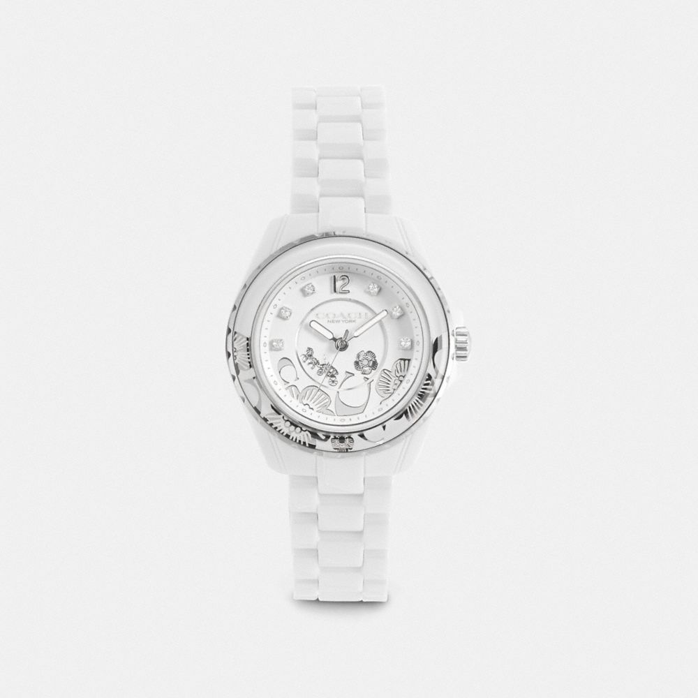 COACH®,PRESTON SPORT WATCH, 32MM,Ceramic,White,Front View