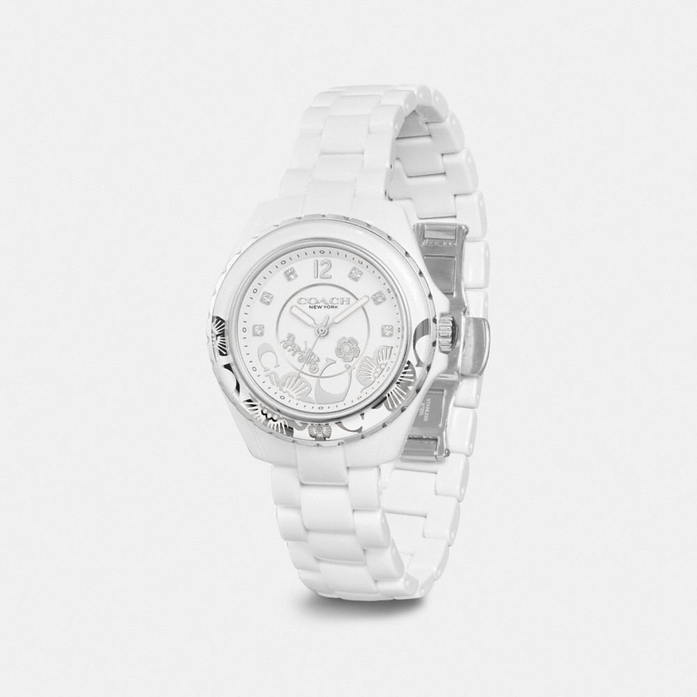 COACH®,PRESTON SPORT WATCH, 32MM,Ceramic,White,Angle View