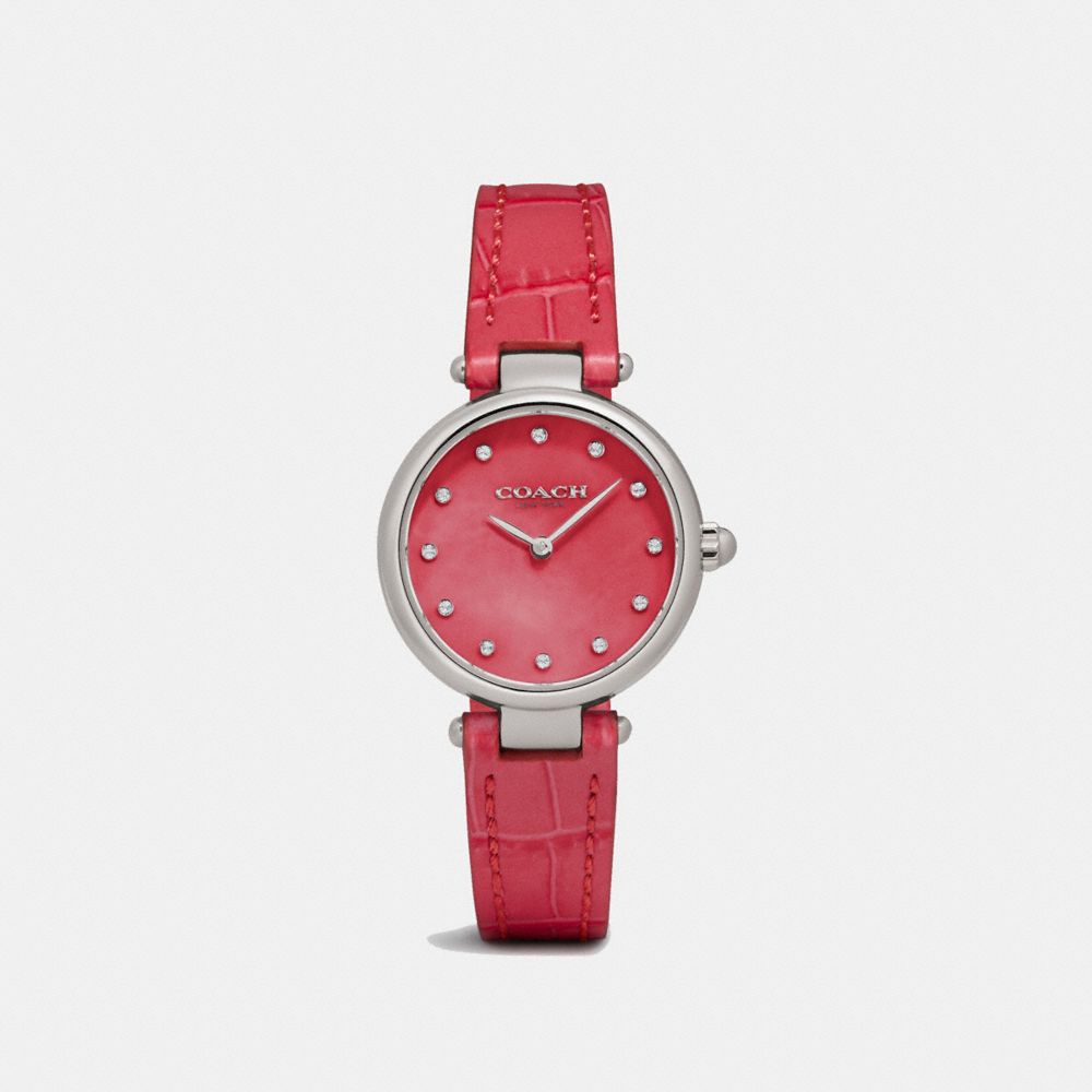 COACH®,PARK WATCH, 26MM,Leather,Dark Pink,Front View image number 0