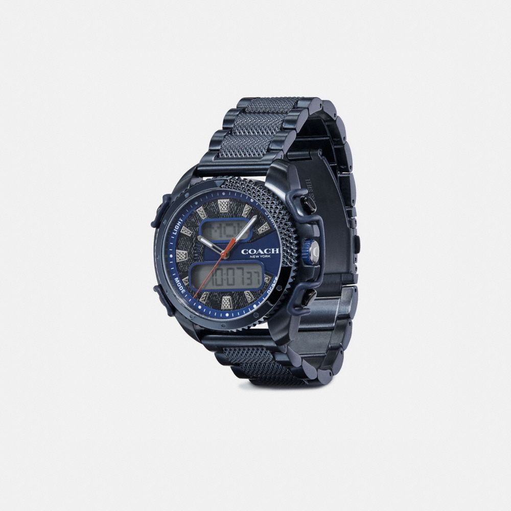 COACH®,MONTRE C001, 46 MM,Métal,BLEU MARINE,Angle View