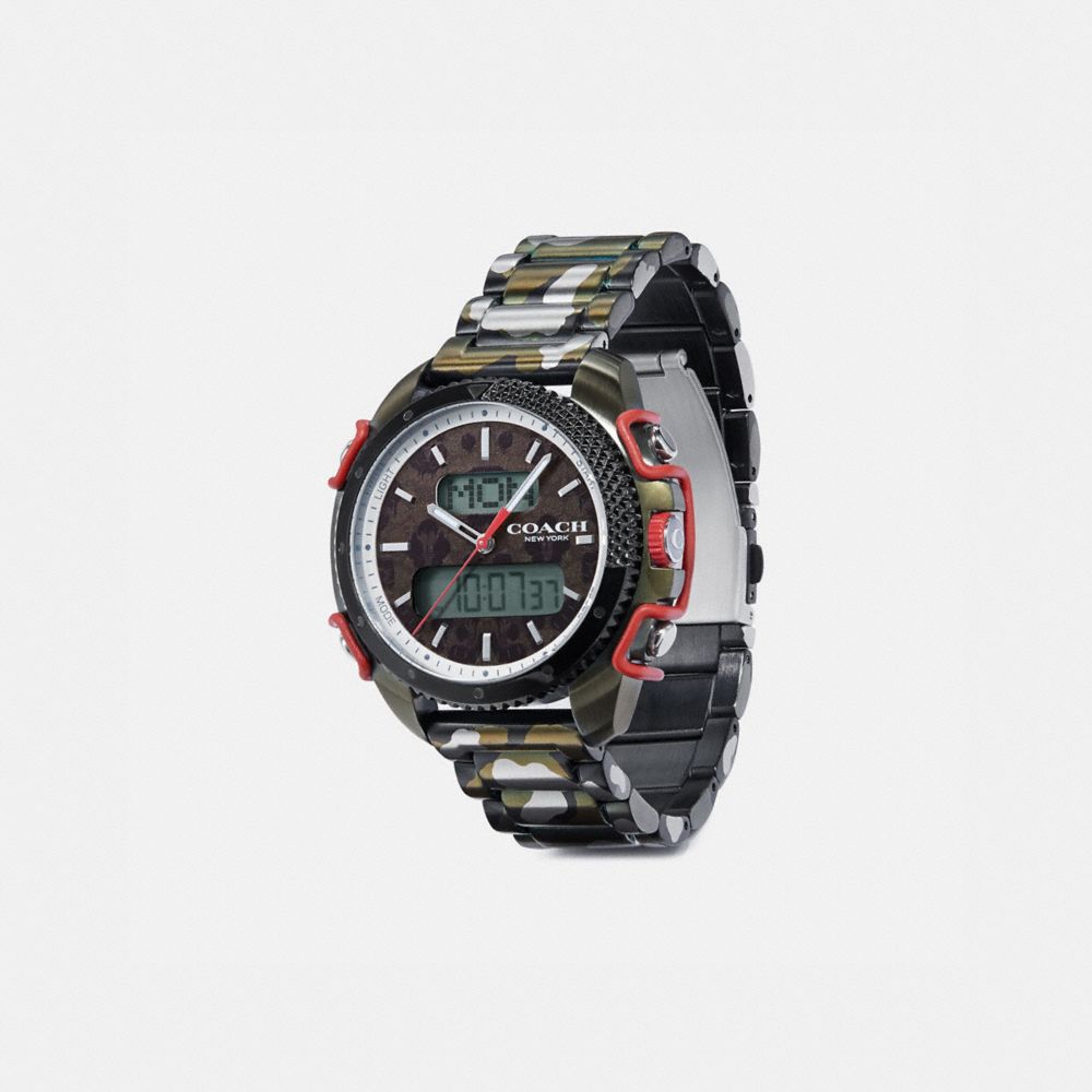 COACH®,C001 WATCH, 46MM,Metal,Olive,Angle View