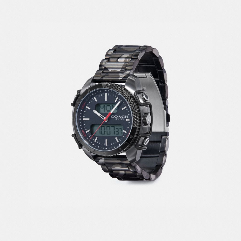 COACH®,MONTRE C001, 46 MM,Métal,GRIS,Angle View