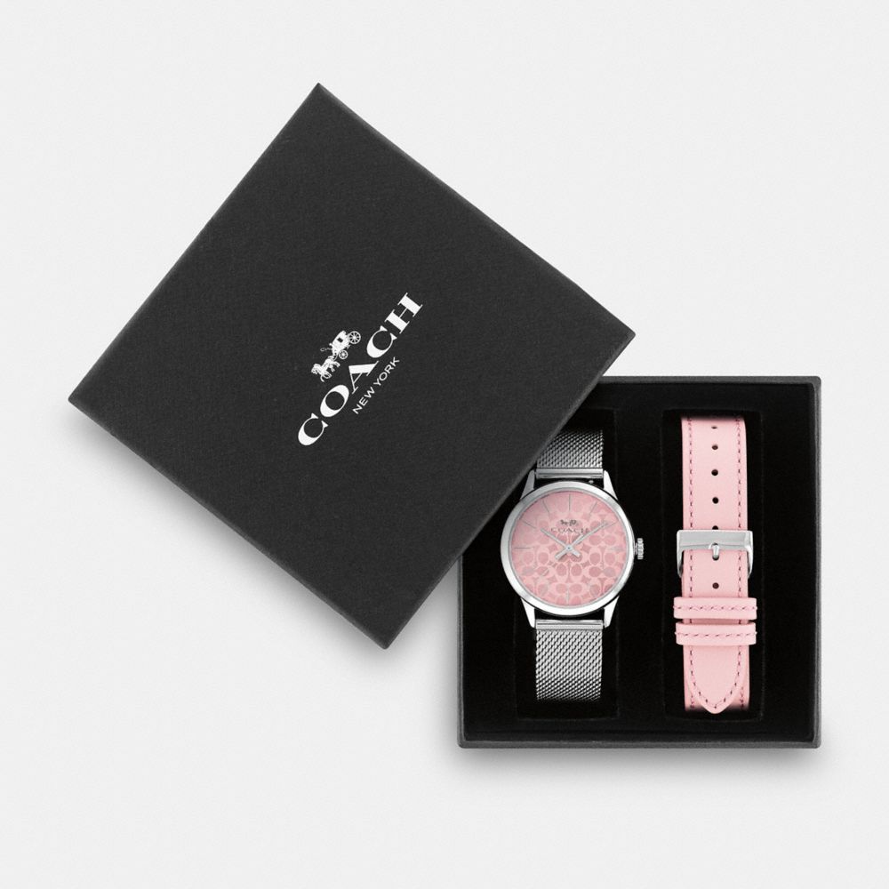 COACH®,BOXED RUBY WATCH GIFT SET, 32MM,Stainless Steel,Front View