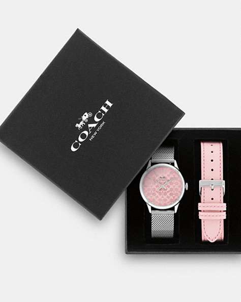 COACH®,BOXED RUBY WATCH GIFT SET, 32MM,Stainless Steel,Front View