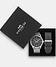 COACH®,BOXED BAXTER WATCH GIFT SET, 39MM,Leather,GREY,Front View