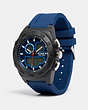 COACH®,C100 WATCH, 45MM,Rubber,BLUE,Angle View