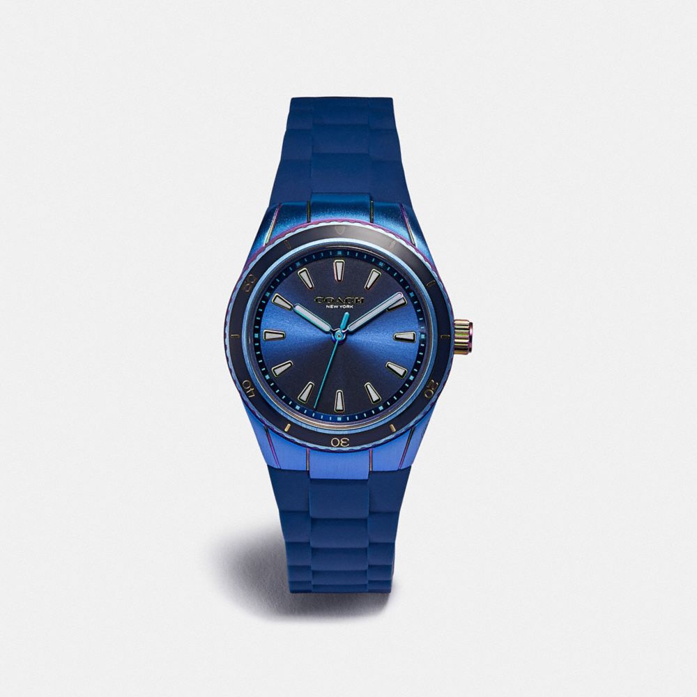 COACH®,PRESTON SPORT WATCH, 32MM,Rubber,NAVY,Front View