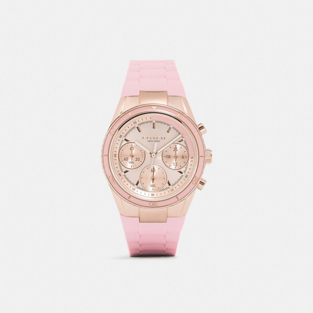 COACH®,MONTRE DE SPORT PRESTON, 36 MM,Caoutchouc,Rose fard.,Front View