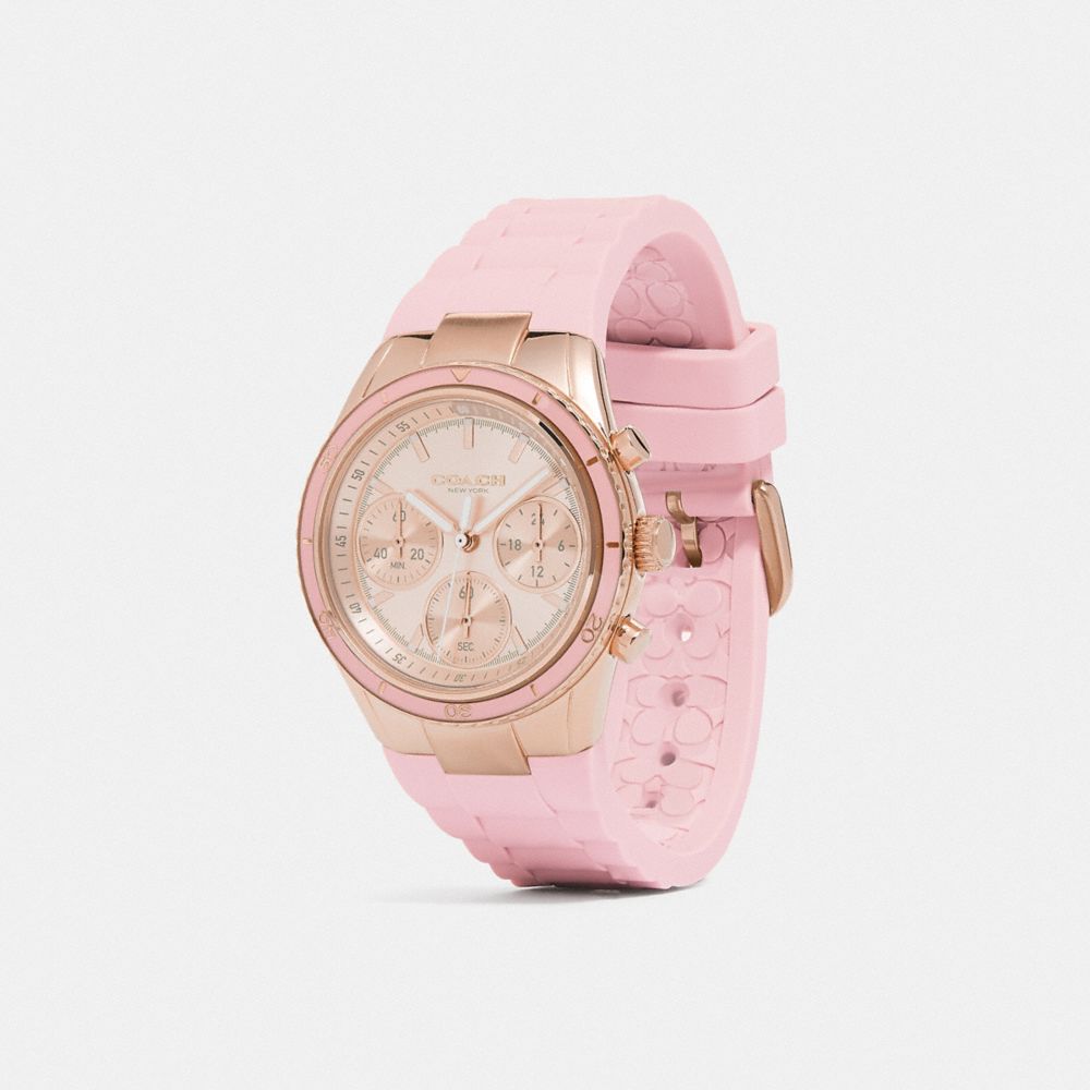 COACH®,MONTRE DE SPORT PRESTON, 36 MM,Caoutchouc,Rose fard.,Angle View