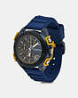 COACH®,C001 WATCH, 45MM,Rubber,Blue/Charcoal,Angle View