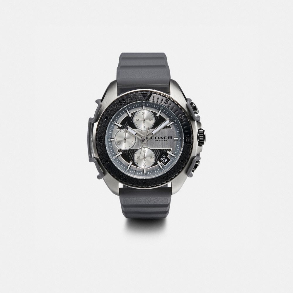 COACH®,C001 WATCH, 45MM,Rubber,GREY/CHARCOAL,Front View