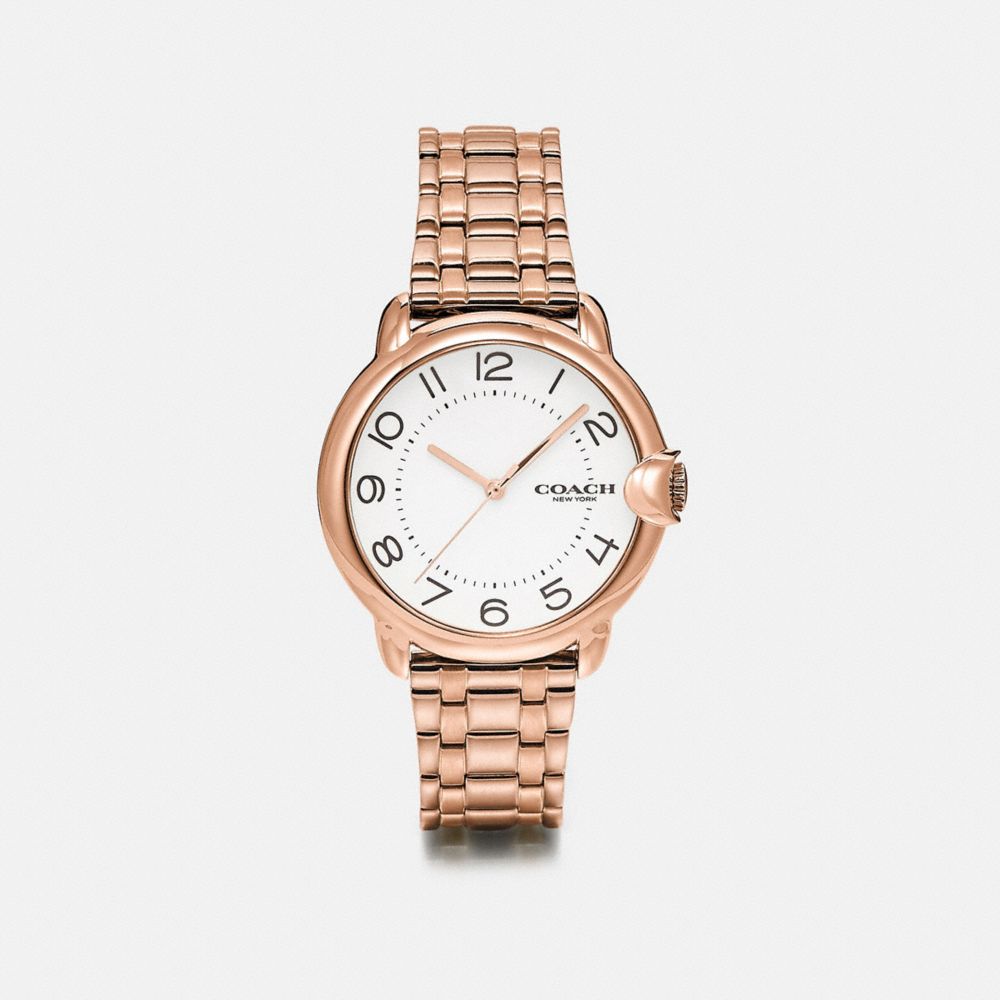 COACH®,ARDEN WATCH, 36MM,Plated Brass/Leather,Rose gold,Front View