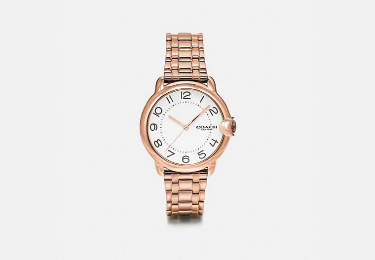 COACH®,ARDEN WATCH, 36MM,Plated Brass/Leather,Rose gold,Front View