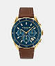 COACH®,PRESTON WATCH, 44MM,Leather,Saddle,Front View