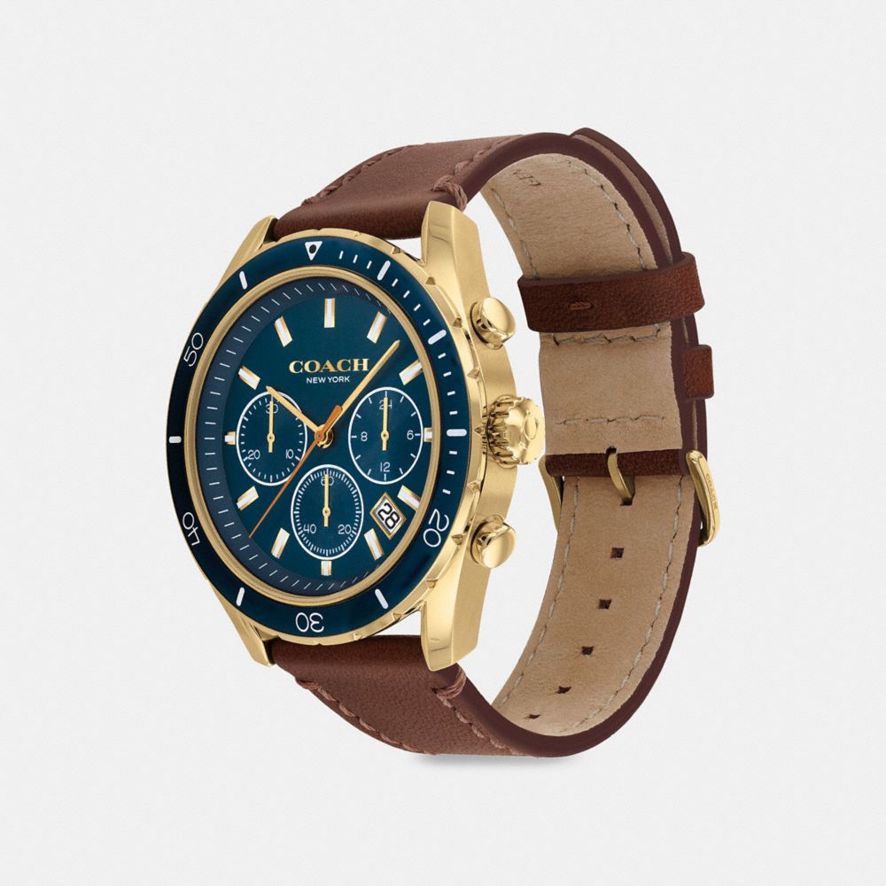 COACH®,MONTRE PRESTON, 44 MM,Cuir,Brun Saddle,Angle View