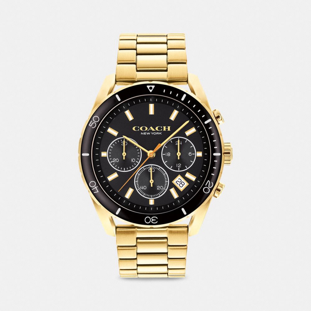 COACH®,PRESTON WATCH, 44MM,Gold,Front View